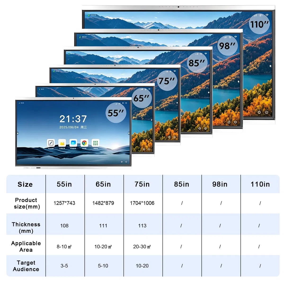 Pantalla táctil inteligente para reuniones empresariales Modo de doble sistemas Panel IPS 4K recubierto con capa superficial mate antirreflejo para Aulas Oficina(1260 * 770mm/49.6 * 30.31in)
