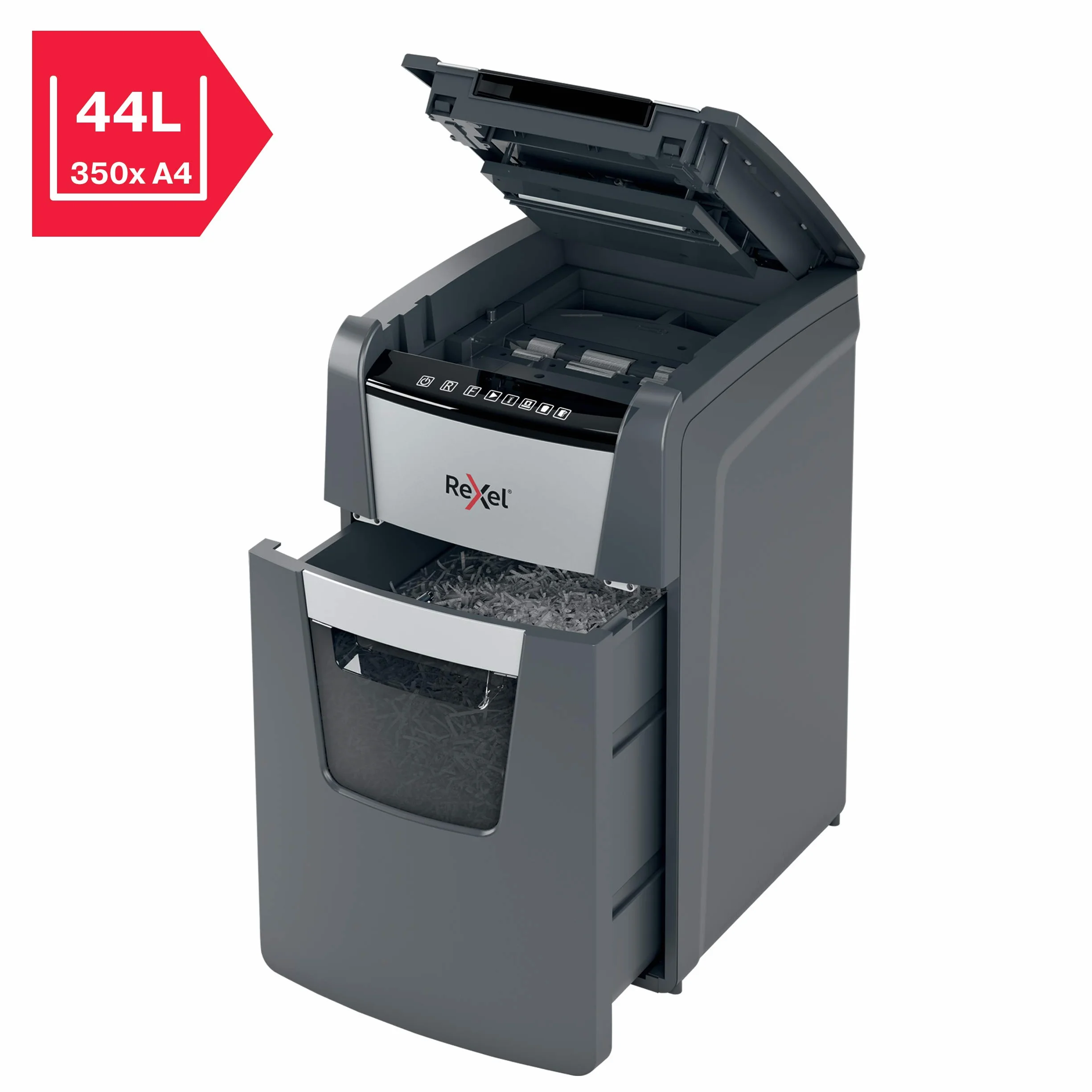 Rexel 2020150XEU - Destructora de Papel Automática Optimum AutoFeed 150X, Corte en Partículas P-4 (4x28 mm), 150 Hojas A4, Papelera Extraíble 44L, Destruye Grapas y Clips, Uso en Oficina