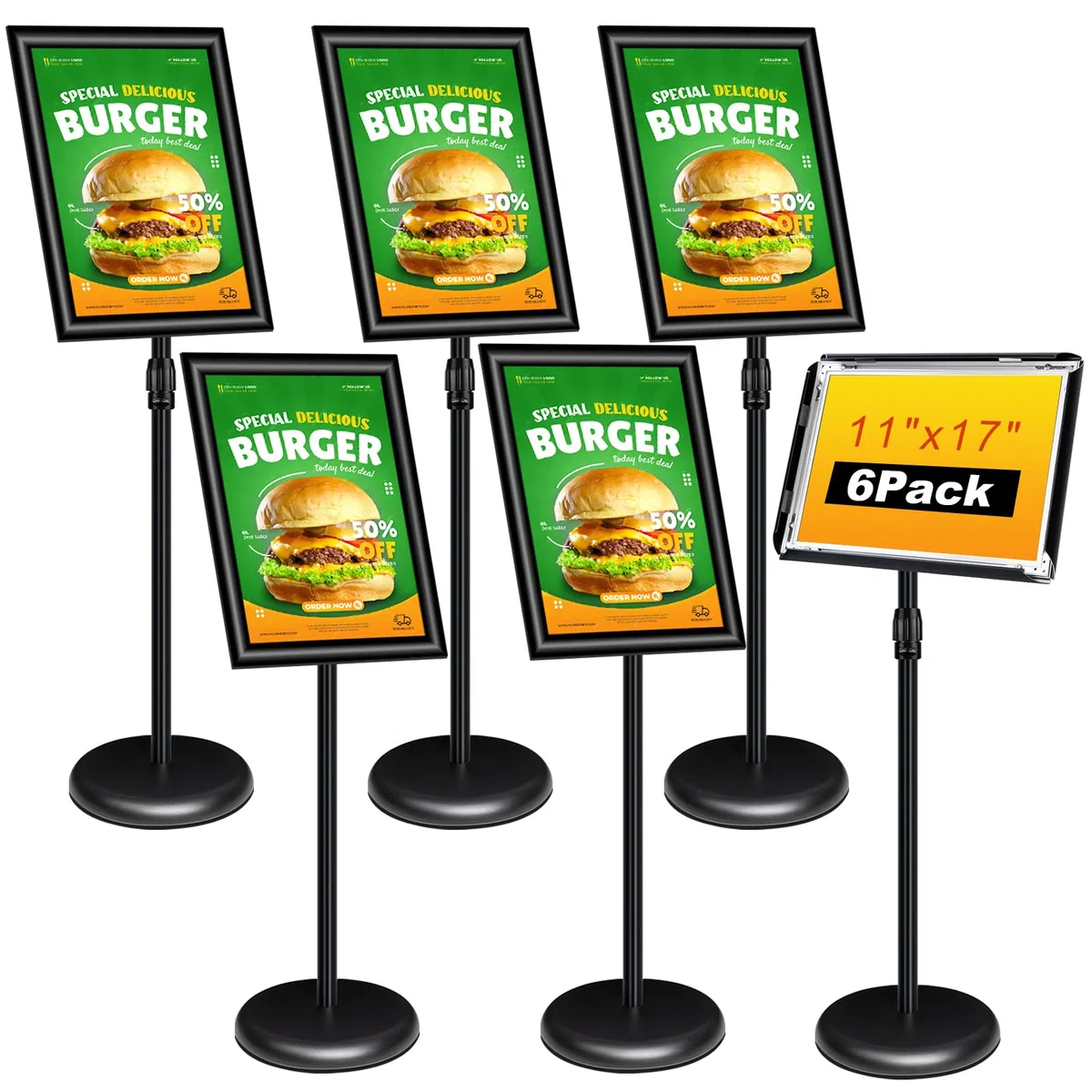 Soporte de cartel de pedestal, soporte de aluminio ajustable para carteles de marco abierto de 11 x 17 pulgadas para pantalla vertical/horizontal, negro