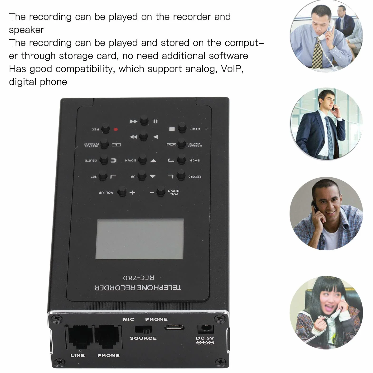 Yunseity Grabadora Telefónica, con Almacenamiento Integrado de 32 GB, Mini Dispositivo Automático de Grabación Telefónica, para Líneas Analógicas/IP/Digitales