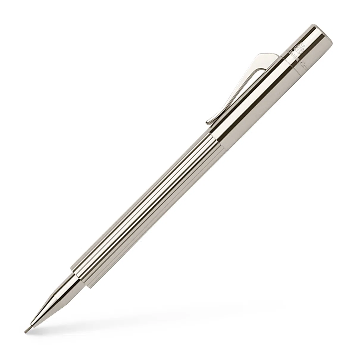 Graf von Faber-Castell - Portaminas de bolsillo Pocket Pen platinado | Cuerpo metálico estriado con mina de 0,7 mm, grado de dureza B y clip de pluma macizo