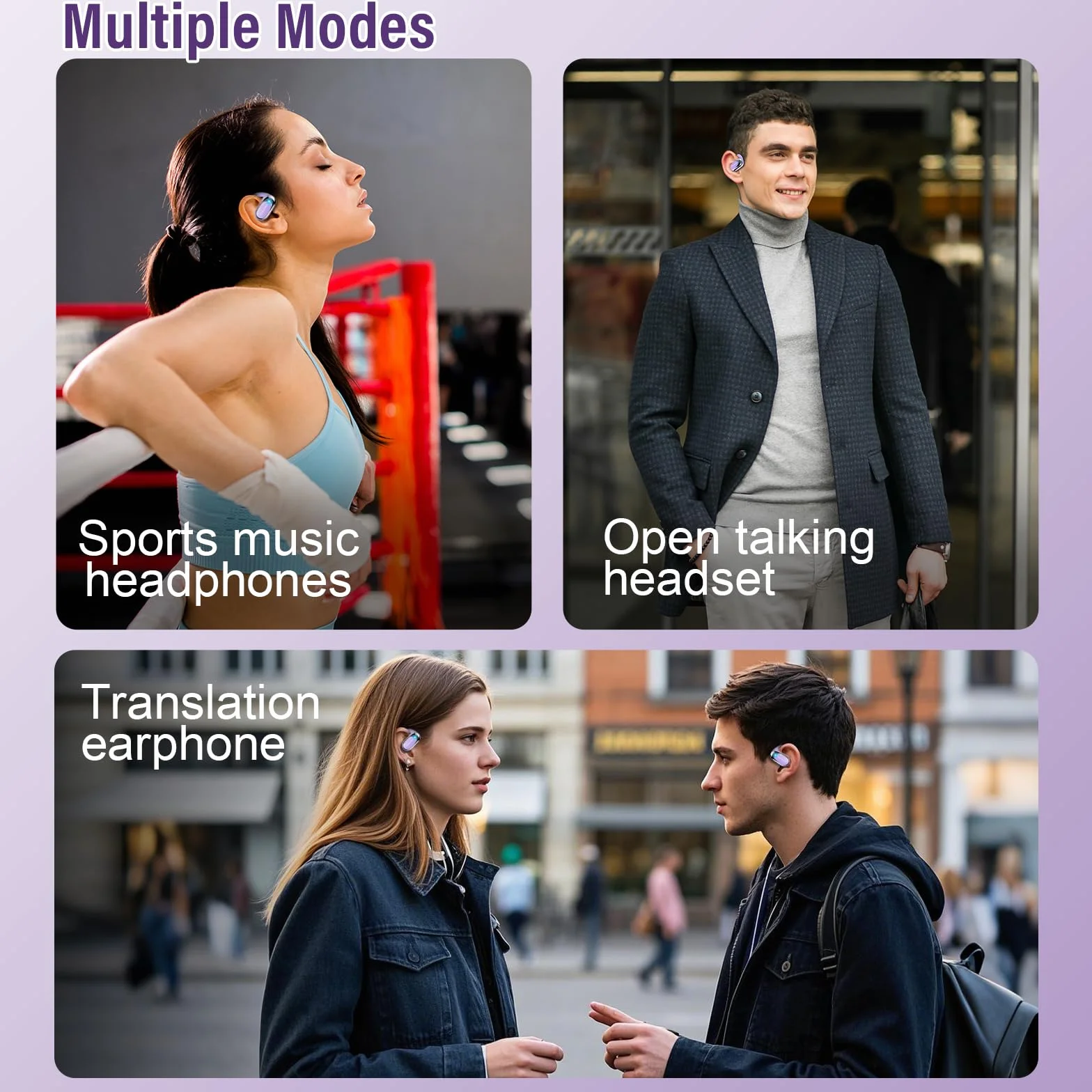 2026 AI Auriculares Traductores de Idiomas, Bluetooth 5.4 Traducción Audífonos de traducción en Tiempo Real 164 Idiomas, Morado