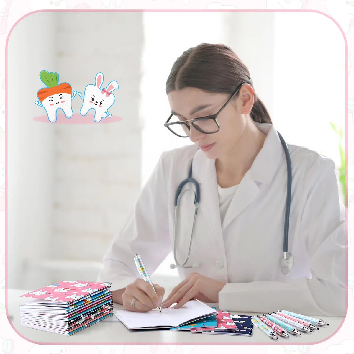 Sayglossy 24 blocs de notas de dientes para asistentes dentales, diarios de dentista, cuaderno de bolsillo pequeño, bolígrafos de 1 mm, tinta negra, regalo de dientes para oficina, escuela, papelería
