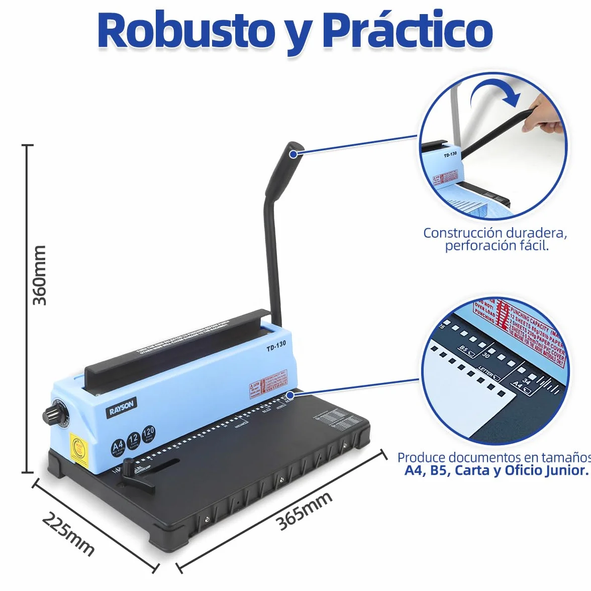 RAYSON Encuadernadora Espiral Metálica, 34 Agujeros, Encuaderna 120 Hojas, TD-130