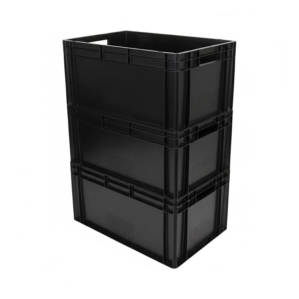 Box and beyond – Lote de 3 bandejas de desfiladero – 60 x 40 x 32 cm – 60 L – Carga 20 kg – Plástico negro – Almacenamiento, almacenamiento, herramientas, bricolaje, resistente – Reutilizable – Garaje