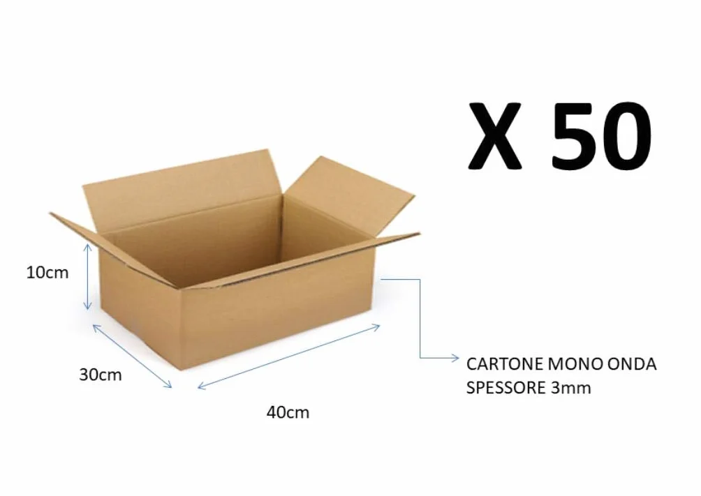 50 Cajas de Cartón Mono, Onda Neutra, Pequeñas para Mudanzas, 40 x 30 x 10 cm