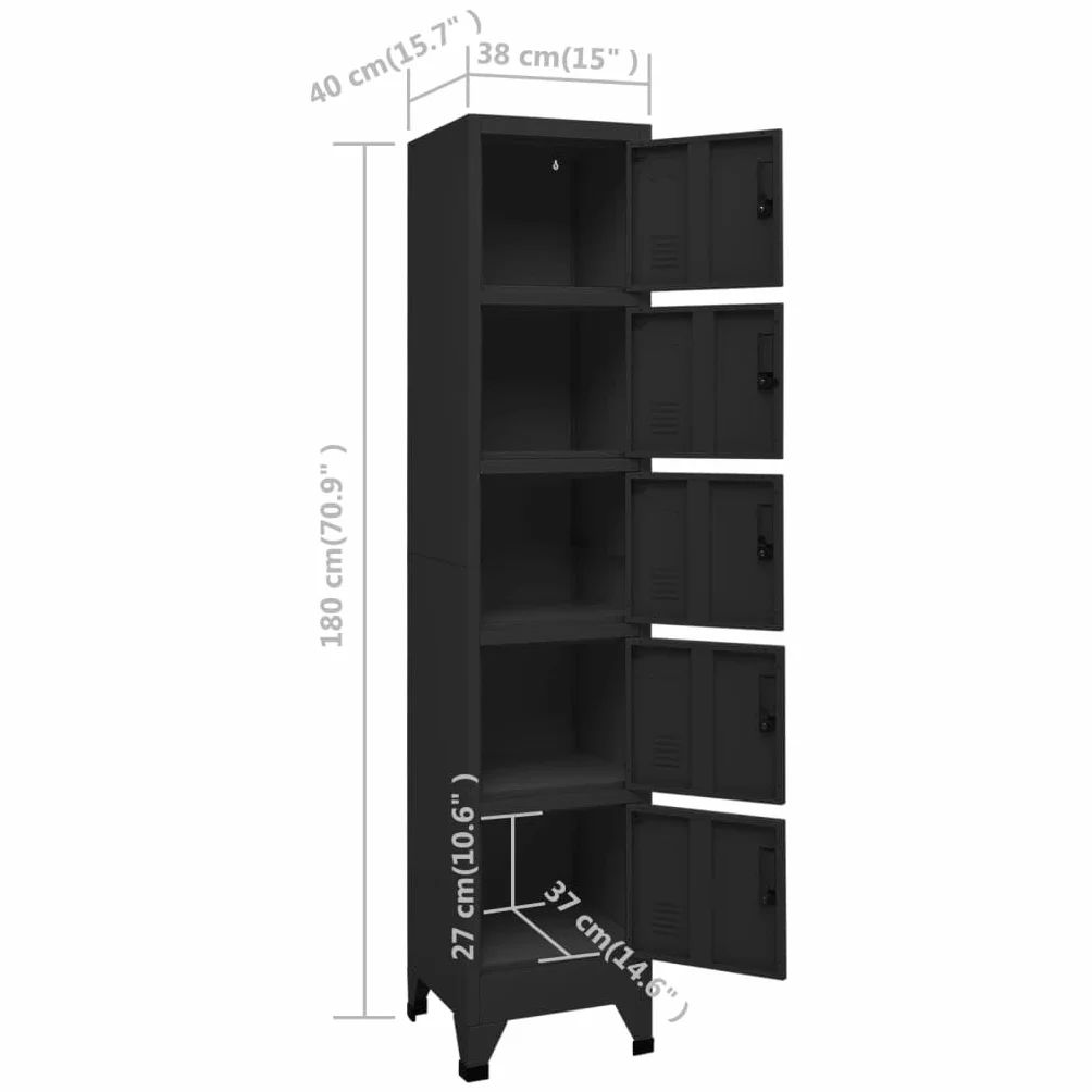 vidaXL Taquilla Armario Acero Negro 38x40x180 cm Almacenamiento