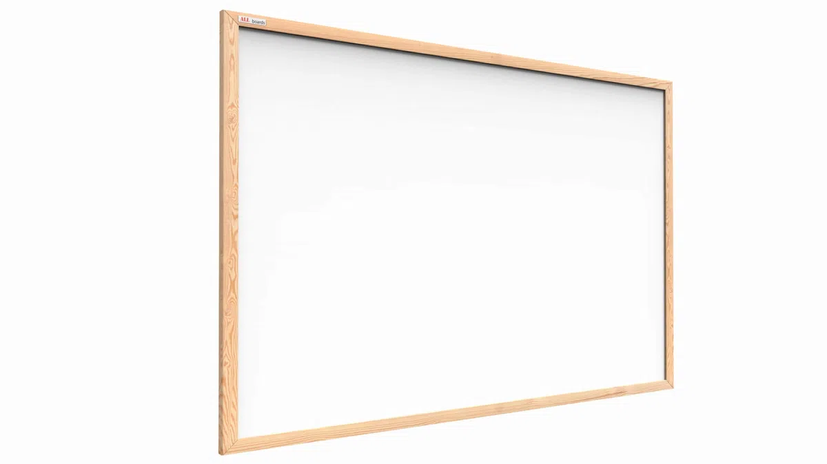 ALLboards Marco de madera natural de pizarra magnética | Superficie lacada y de borrado en seco [Superficie Blanca - Madera Natural Cornisa-120x90cm]