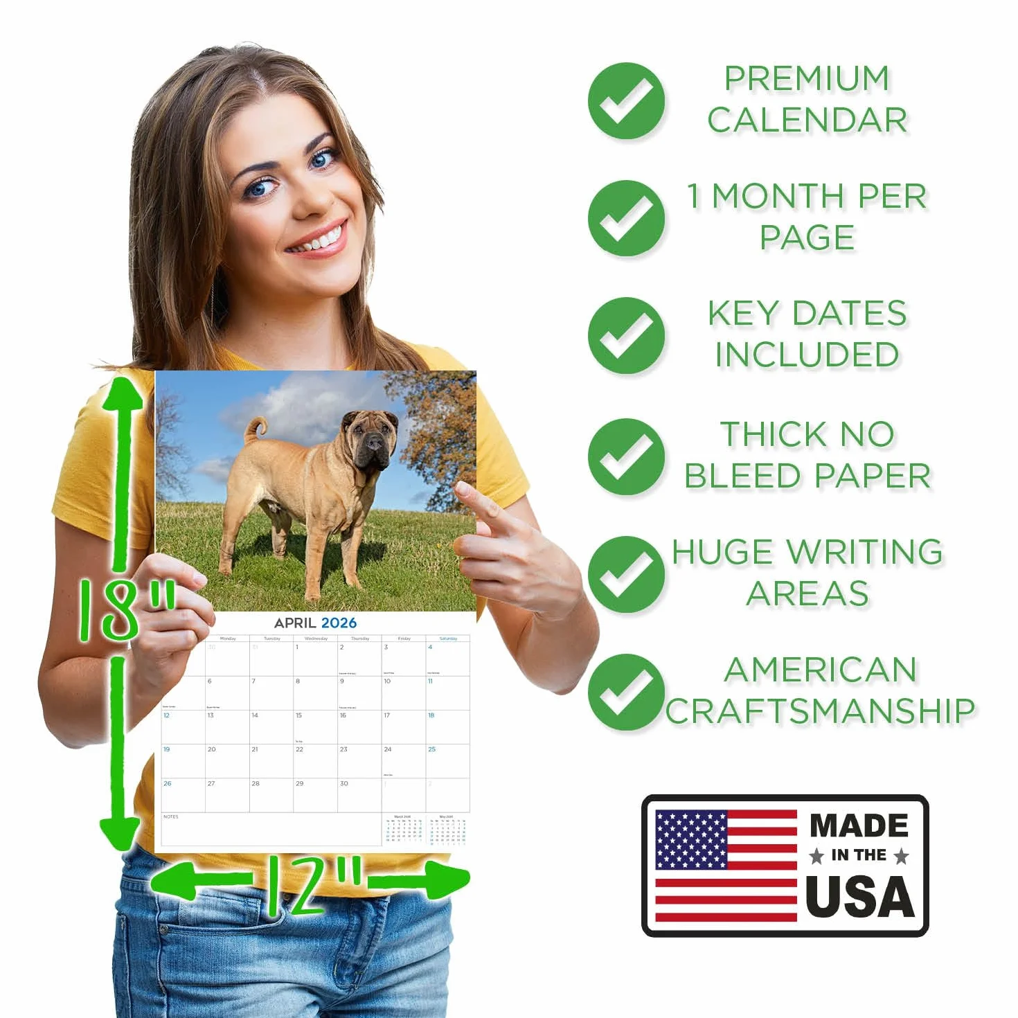 Calendario 2024 2025 Shar Pei – Calendario mensual de pared de raza de perro – 12 x 18 pulgadas abierto – Papel grueso que no se corre – Regalo – Calendario académico para profesores, calendario de