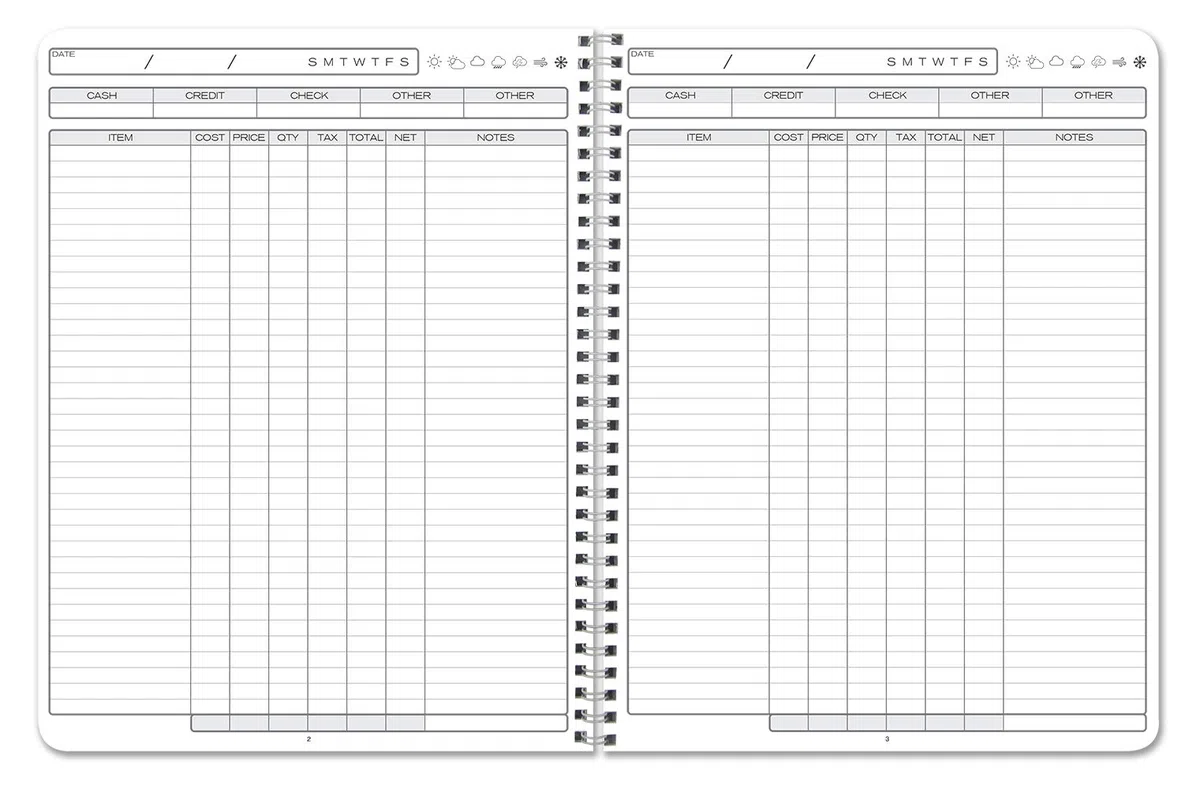 BookFactory Cuaderno de registro de ventas diarias, Wire-O, 100 páginas | Registro de resumen de ventas para pequeñas empresas, 8.5 x 11 pulgadas, fabricado en Estados Unidos