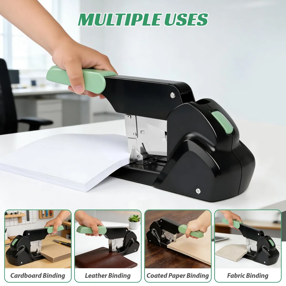 AFMAT Grapadora resistente, capacidad de 210 hojas, 60% menos esfuerzo, sin atascos, incluye 7.000 grapas, grapadora de escritorio de oficina de metal con profundidad de garganta ajustable para