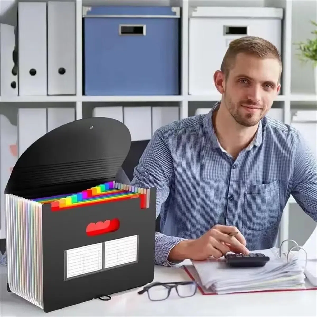 Carpeta expansible, Carpeta de Archivos de acordeón 13/25 Bolsillos Organizador expandible Negro for Almacenamiento de Documentos de Oficina(25 Grids)