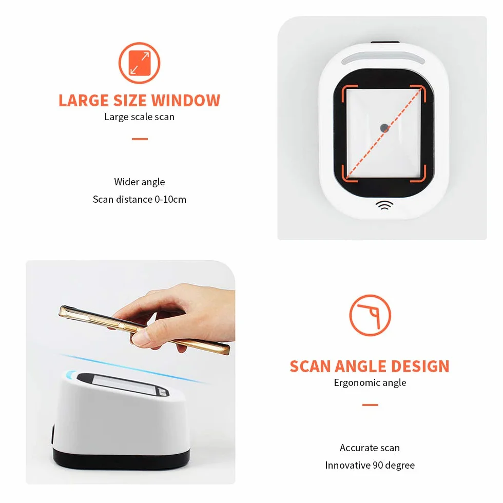 Docooler Escáner de código de Barras con Cable Escaneo versátil USB Escaneo de Manos Libres Código QR 1D y Lector de código 2D para supermercados/Tiendas