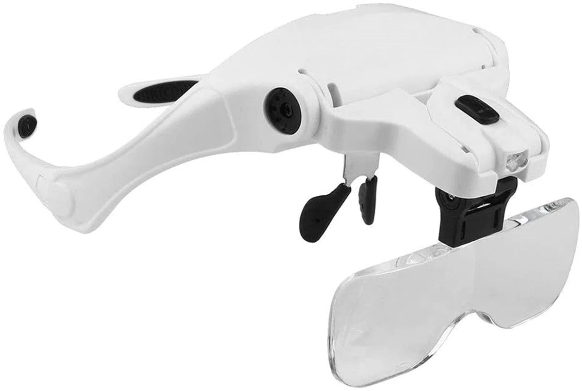 Lupa de Diadema, Gafas de Aumento con luz para la Cabeza, Lupa de Diadema con 5 Lentes de 1.0X a 3.5X con Soporte Ajustable y 2 Luces, Herramienta de Aumento para Lectura de Joyas.