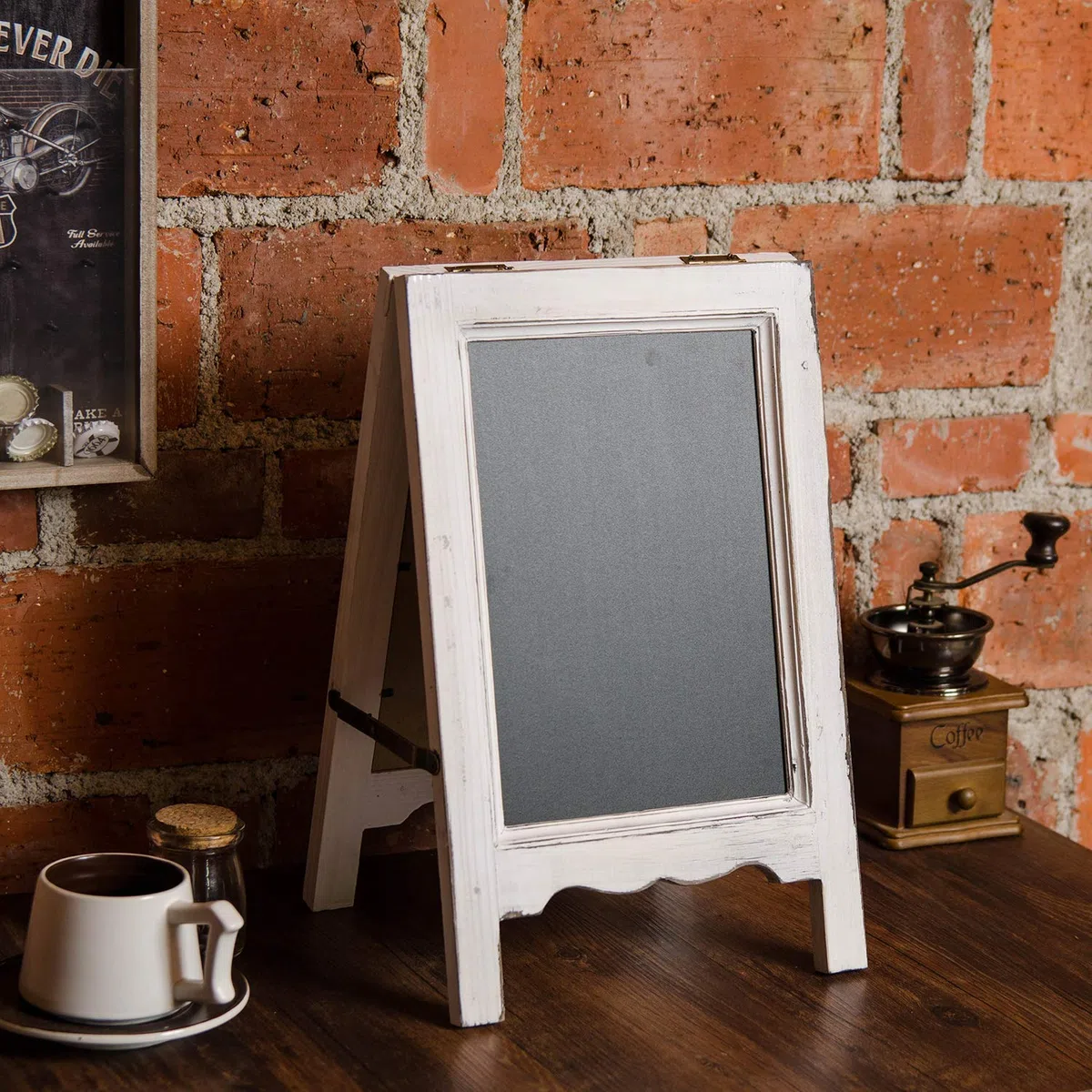 15" Mini mesa de madera A-Frame de doble cara pizarra pizarra cartel caballete para negocios (blanco)