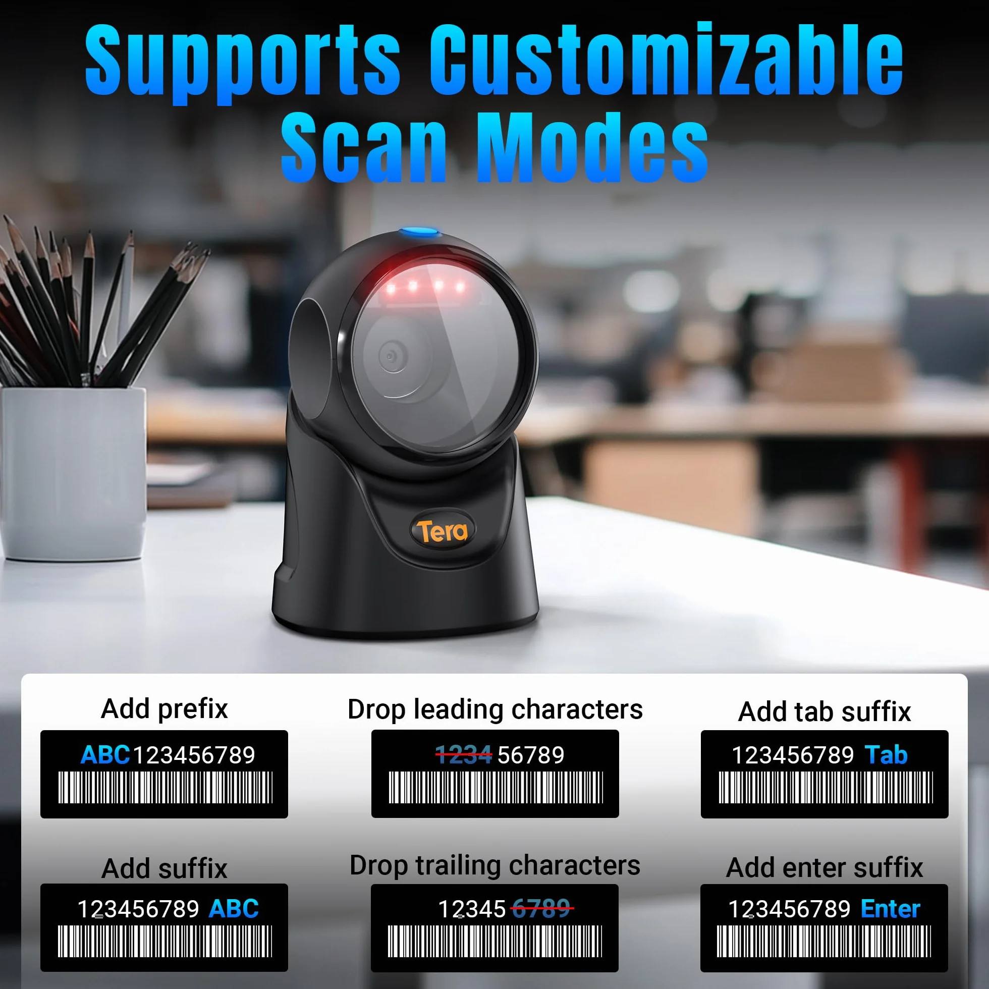 Tera Barcode Scanner Plattform Omnidirektional: 1D 2D QR Code Desktop-Lesegerät Freihändig USB Kabelgebunden Verstellbarer Winkel, Plug-and-Play für POS Supermarkt, Lager, Einzelhandel, Krankenhaus 97