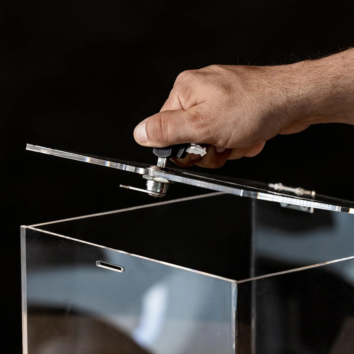 HMF 46917 Caja de donación de acrílico con cerradura | 25 x 25 x 25 cm | DIN A5 | Transparente