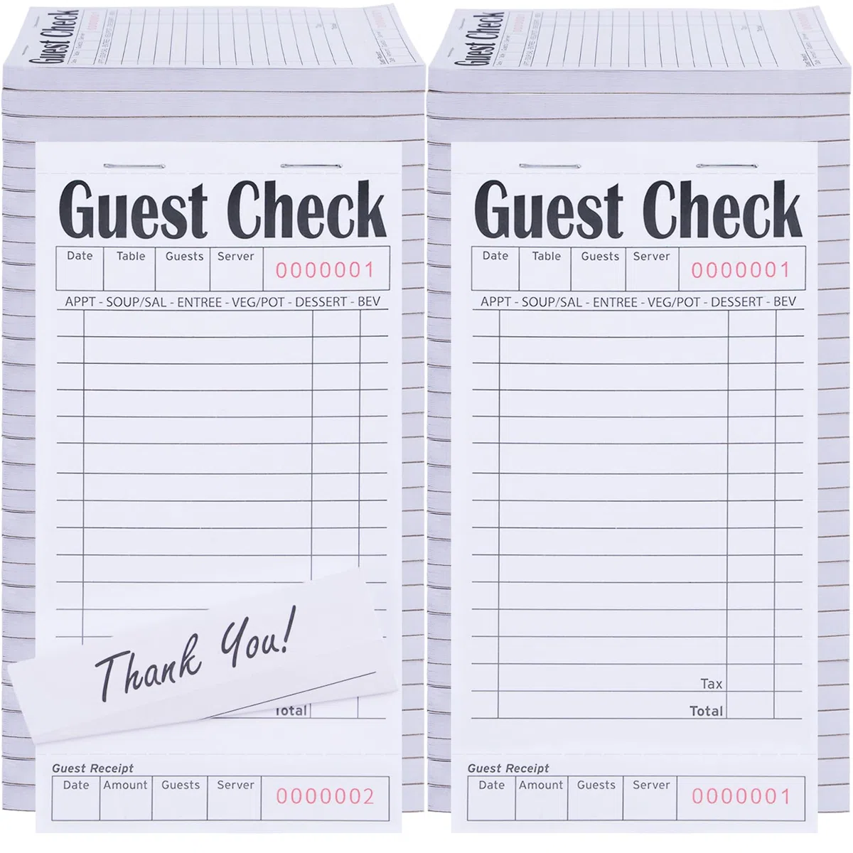 Chequeras de invitados para servidores, blocs de notas, chequera de camarera, bloc de notas de camarera para restaurantes, cheques de papel, 50 hojas/paquete, total de 300 boletos (blanco)