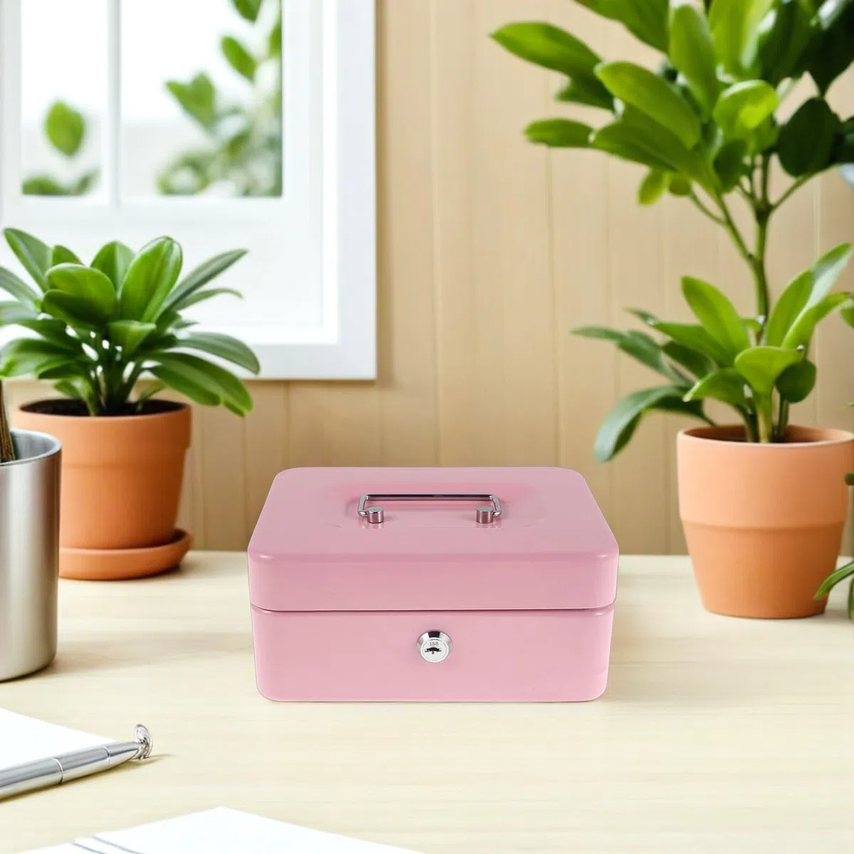 PRETYZOOM Caja de Almacenamiento Segura con Cerradura para Objetos Personales Bandeja de Dinero para Oficina y Viajes Color Rosa