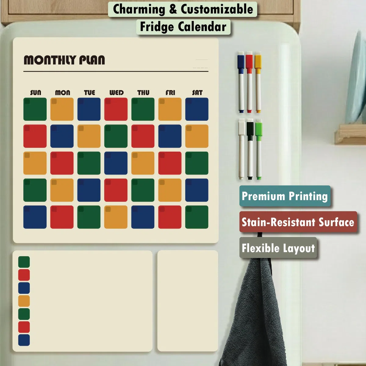 Calendario magnético, planificador mensual seco y juego de pizarra blanca semanal (paquete de 3) pizarra para nevera, para hacer comestibles, lista de compras, tabla de tareas, tabla de