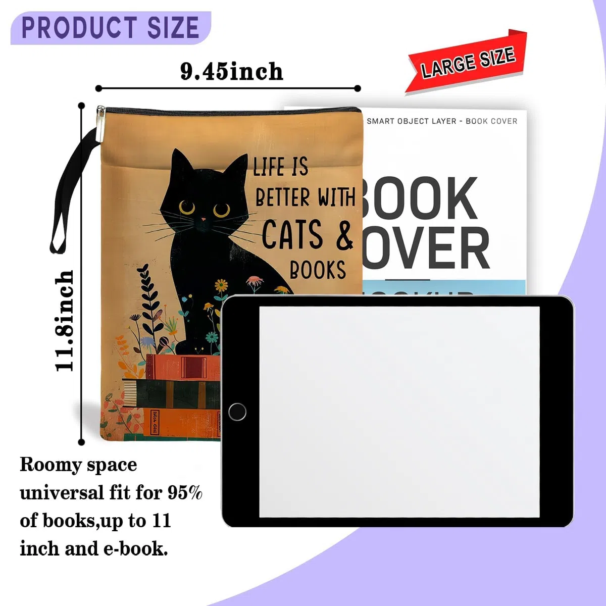 Funda para libro de gatos, fundas de libros para libros de tapa blanda, fundas para libros con cremallera, regalos para amantes de los gatos, regalos temáticos de gatos para mujeres, profesores, hija,