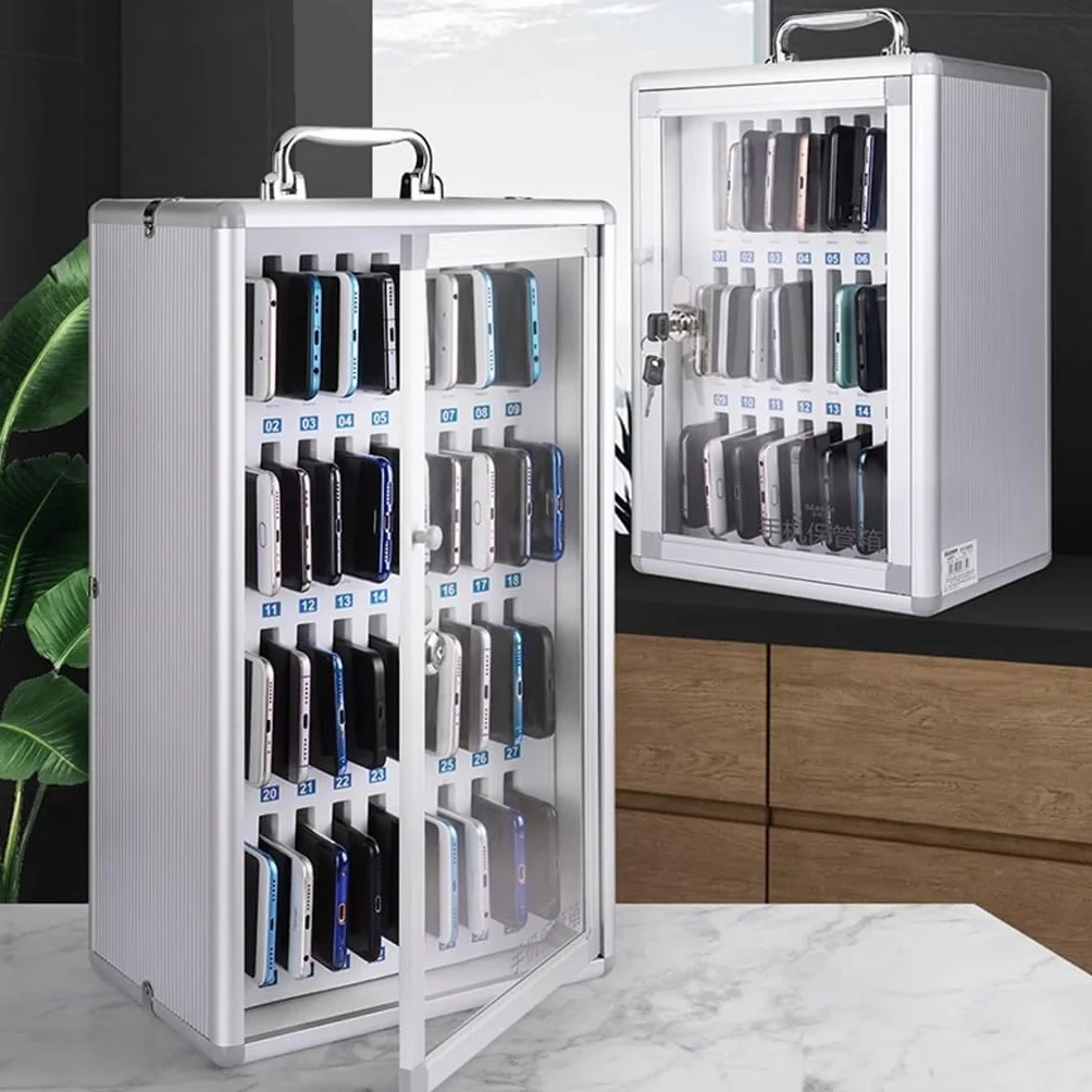 Gabinete De Almacenamiento para Teléfonos Móviles Aleación Aluminio Taquillas con Cerradura 24 Compartimentos Plateadas