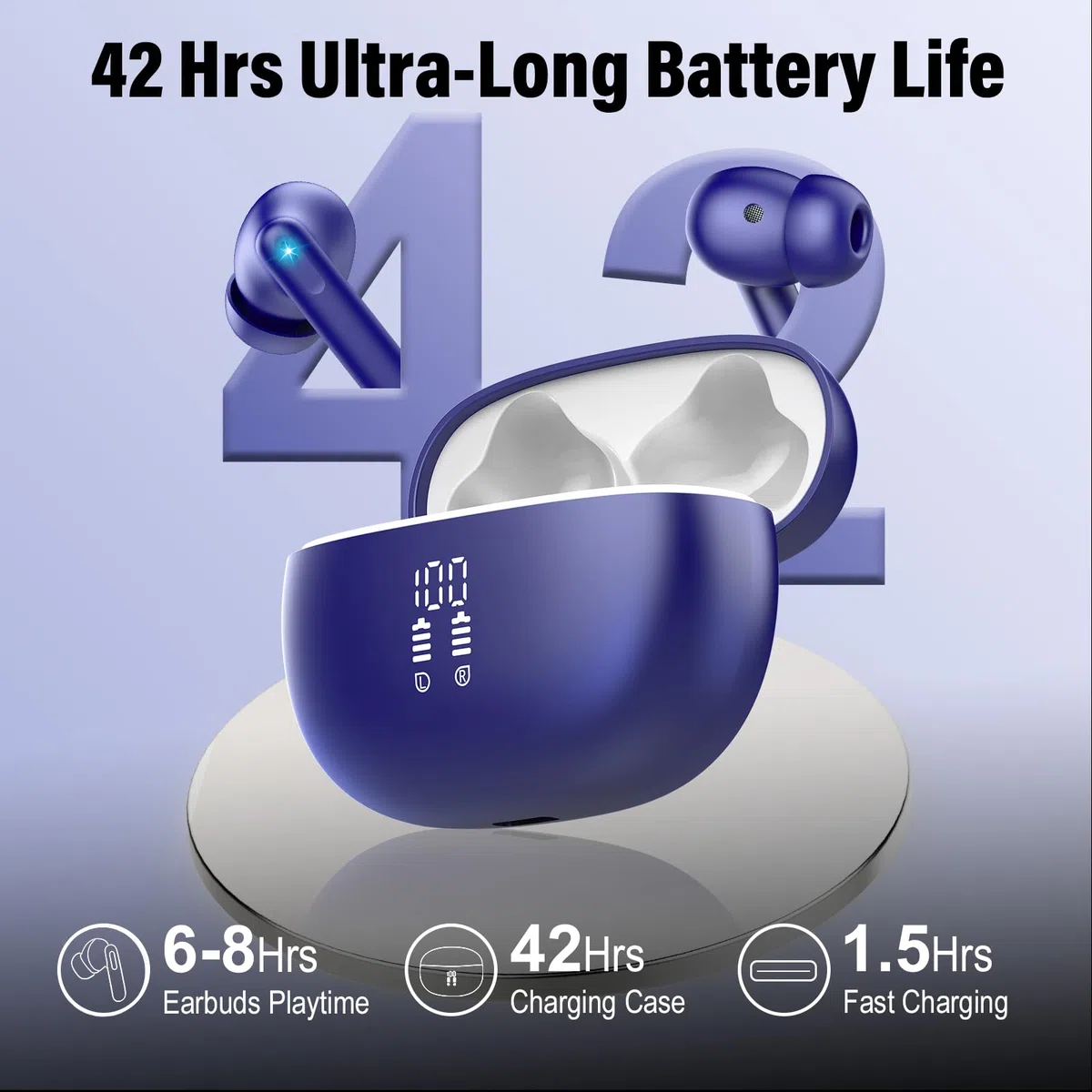 VEKJ AI Auriculares traductor en Tiempo Real, Auriculares Traductores de 164 Idiomas con Audio y Videollamadas, 42H 3 en 1 Cascos Inalambricos Azul