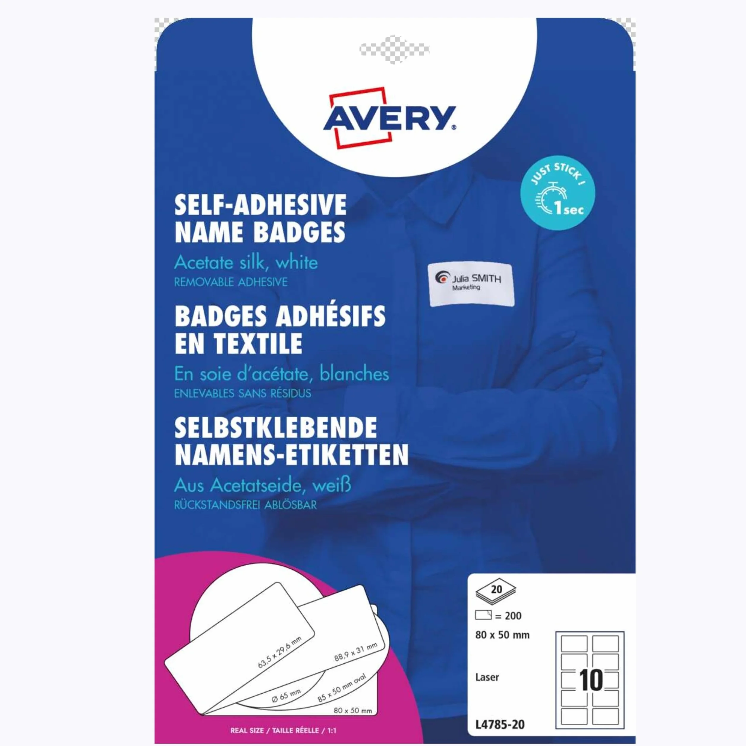 Avery L4785-20. Caja de 200 identificativos adhesivos acedado se seda 80 x 50 mm