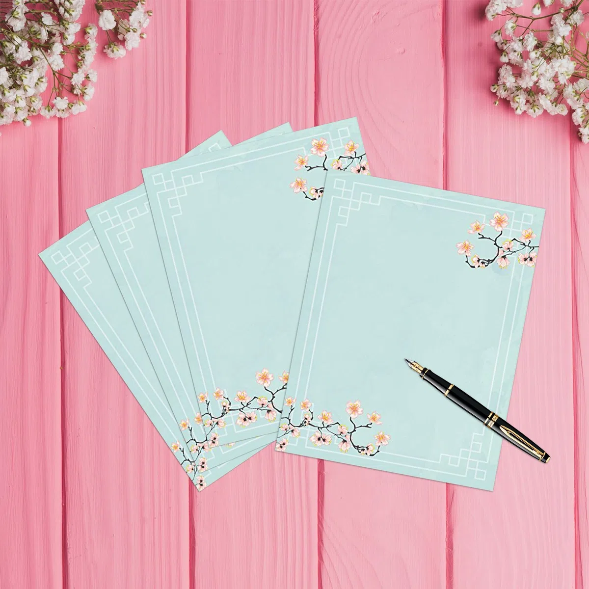 100 artículos de papelería papel de escribir, con diseño de flores Designs perfecto para notas o escribir cartas – Cherry Blossoms
