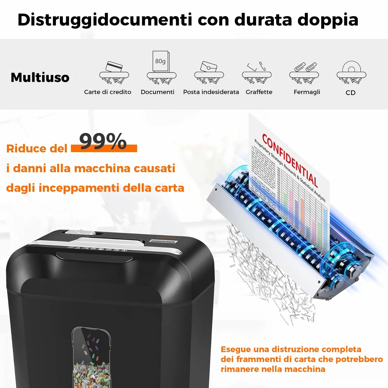 La trituradora doméstica VidaTeco de 10 Hojas y Corte Cruzado tritura Papel, Grapas y Clips, es pequeña para Oficina con Seguridad P-4, Anti-Atascos y cesto extraíble de 14L