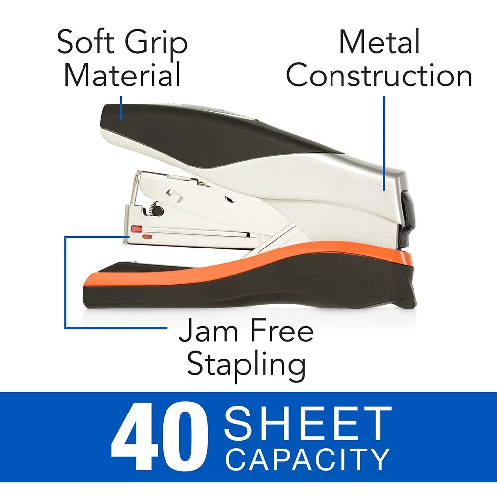 Swingline Grapadora, grapadora de escritorio de media tira, capacidad de 40 hojas, baja fuerza, tamaño compacto, oficina, escritorio, Optima 40, naranja/plata/negro, paquete de 6 (87842) (S7087842-CS)