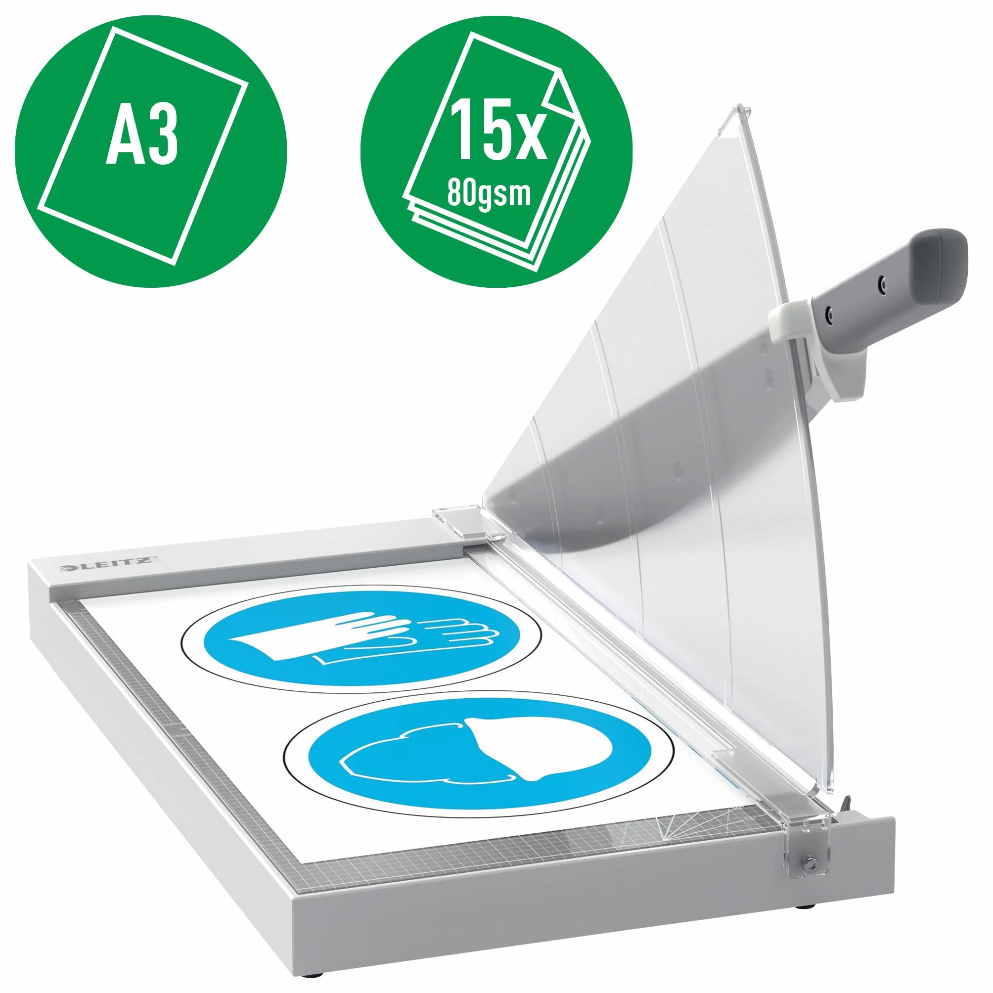 Leitz Precisión Guillotina de Papel A3 para Oficina, Corta 15 Hojas, Longitud de Corte 457mm, Cuchilla de Acero, Base de Cristal Resistente, Sistema de Protección y Guía de Corte, 90220000