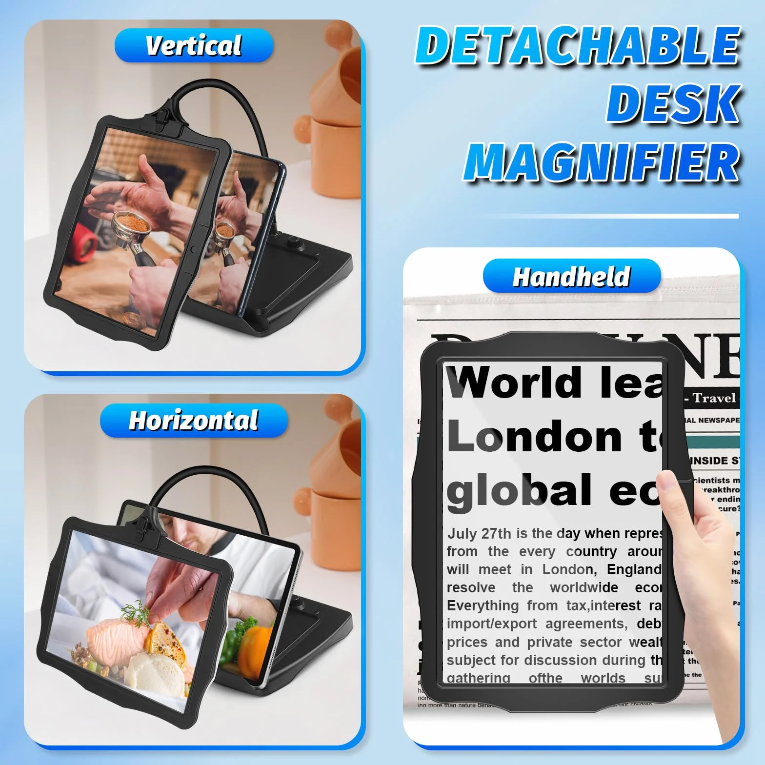 NZQXJXZ 10X Recargable Lupa con Luz y Soporte, Lámpara de Escritorio con Cuello de Cisne Flexible de 50 LED, Lupa de Página Grande para Leer, Coser, Manualidades, Pintar, Bricolaje, Trabajos de Cerca