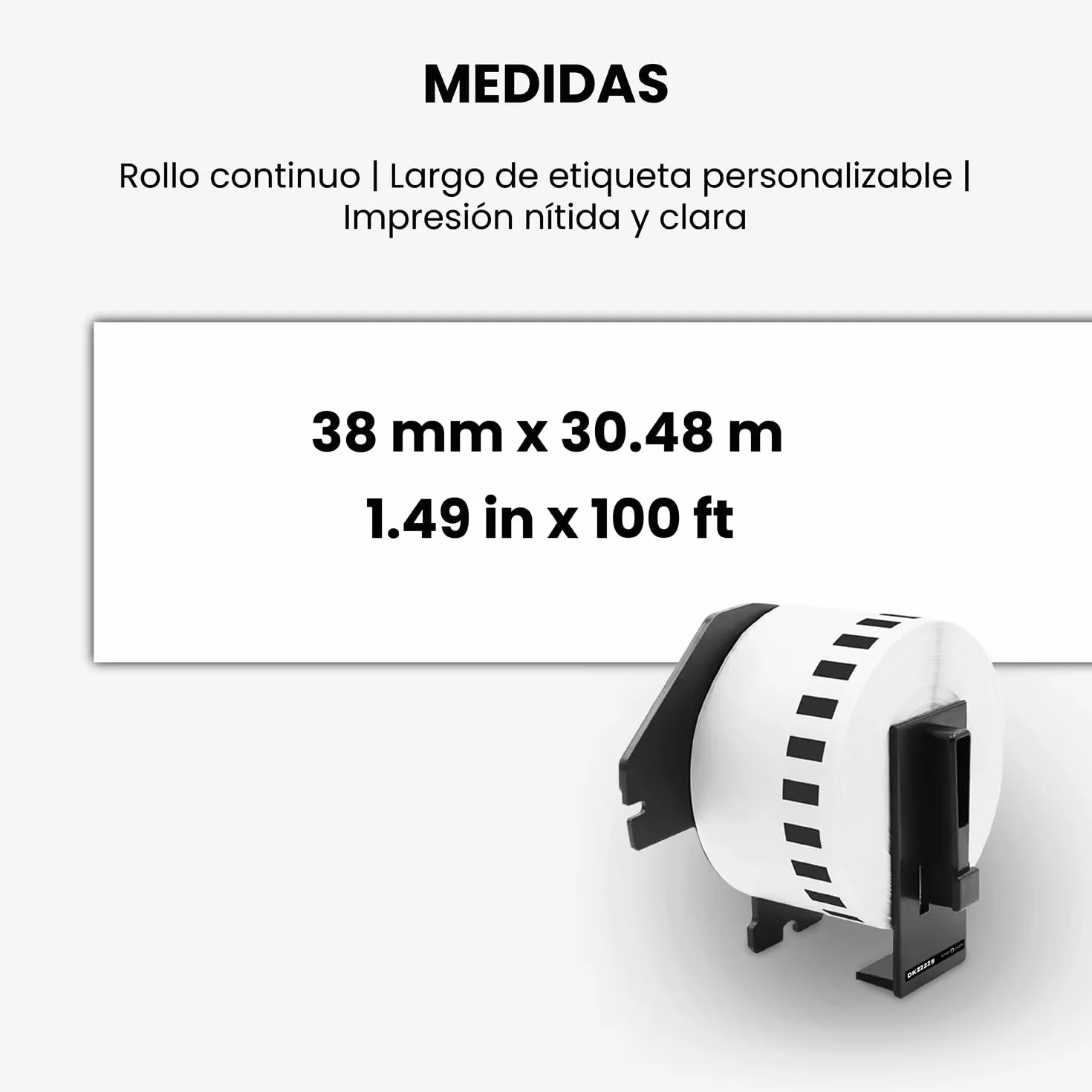 TONER PACK DK22225 Rollo de Etiquetas Cinta Continua 38mm x 30.48m DK-22225 para Brother QL 1000 1050 1050N 1060N 1100 500 560 570 580 600B 650TD 700 710W 720NW 800 810W 820NWB (10 Unidades)