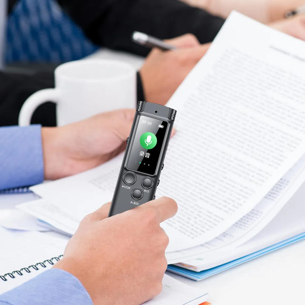 Grabadoras de voz para reuniones, grabadora de voz digital,Grabadora de | sonido de pluma de grabación rápida | Reducción de ruido, grabadora de dictáfono HD con dos micrófonos y gran ecr