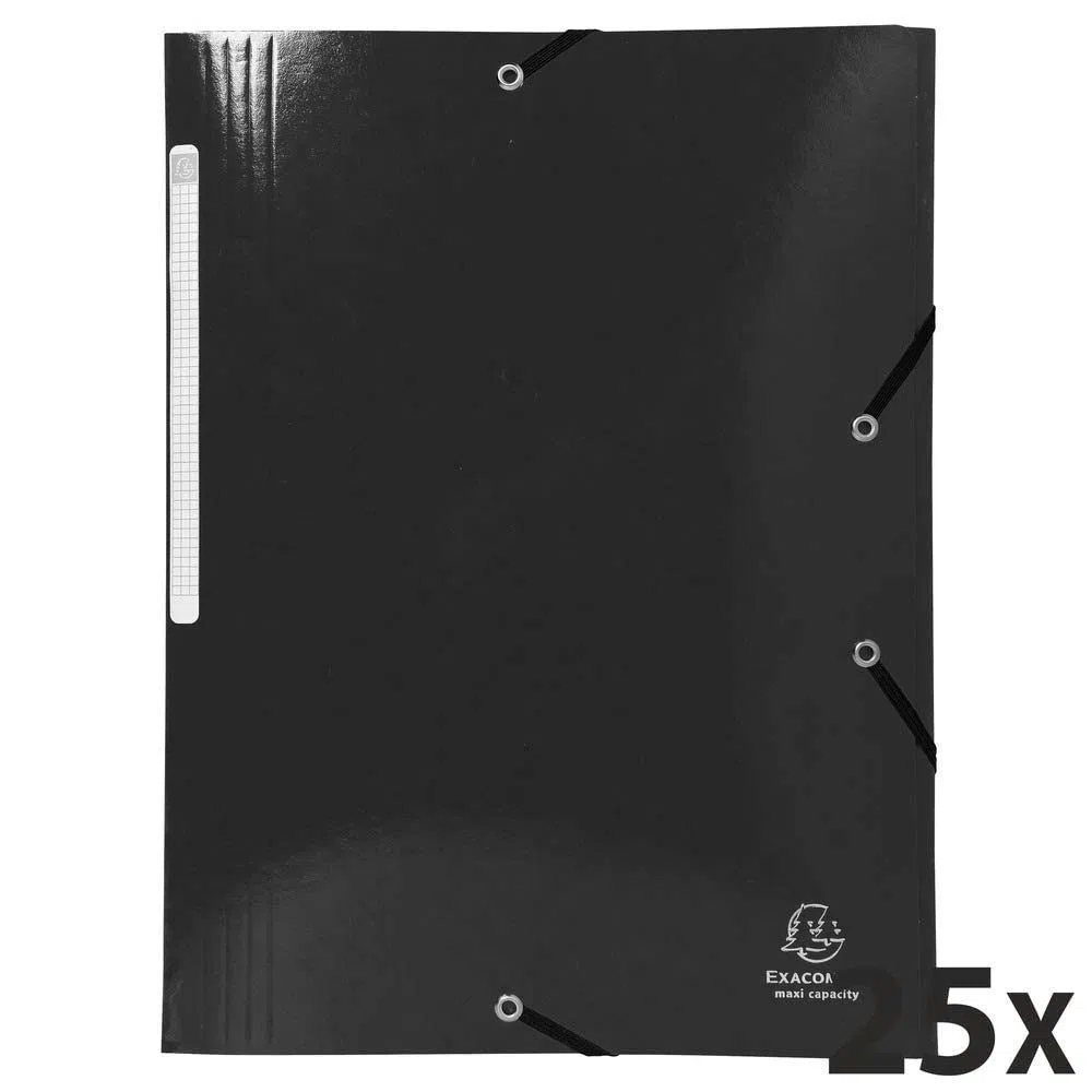 Exacompta - 55821E - Caja de 25 subcarpetas elásticas Iderama - Capacidad Maxi 3 bolsillos con tapeta - en cartulina plastificada brillante 425 g/m2 - tamaño 24 x 32 cm para formato A4 - color negro
