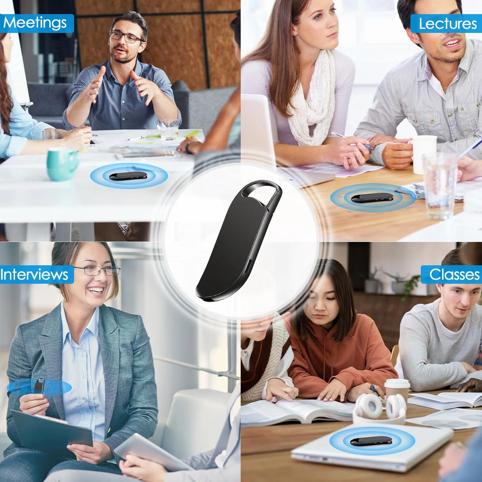 Clooissr Grabadora de Voz Digital 64GB 1536Kbps con Reducción de Ruido, Mini Portátil para Clases Reuniones