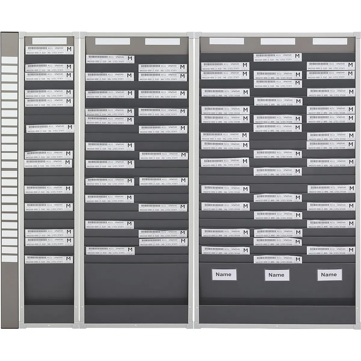 Panel modular clasificador para documentos, 25 compartimentos, altura 1350 mm, con 2 hileras.