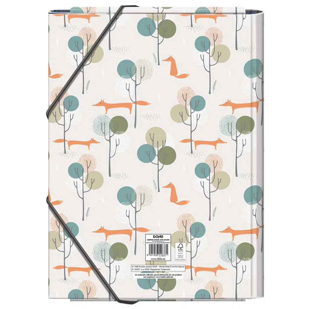 Dohe - Carpeta Escolar Solapas y Gomas - Tamaño Folio 26,5x35 cm, Capacidad 100 Hojas, Tapa Dura de Cartón, Portafolios Vuelta al Cole, Material Escolar - WWF Love Our Planet