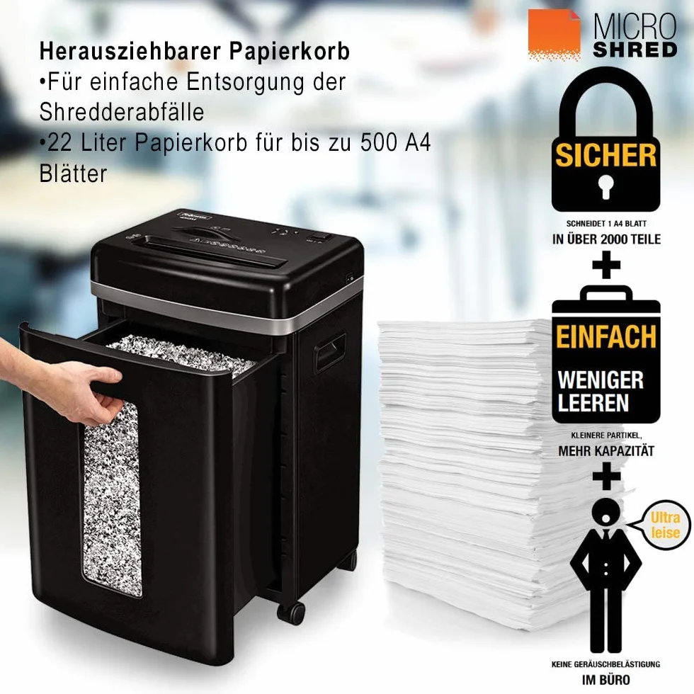 Fellowes 450M - Destructora trituradora de papel, microcorte, 9 hojas