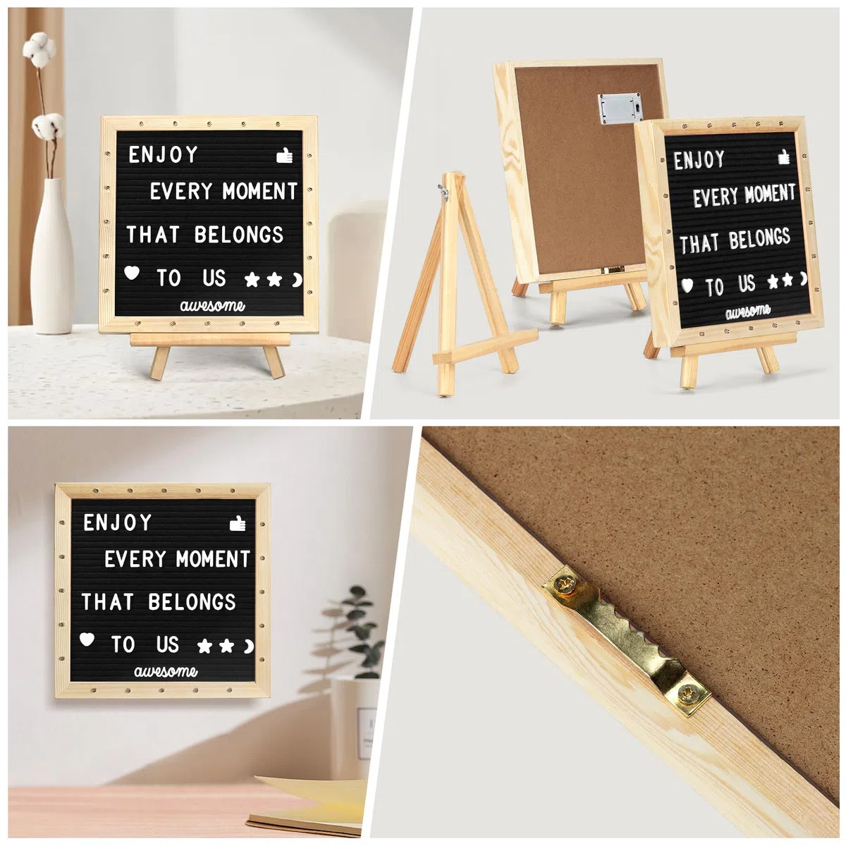 Tablero de Letras de Fieltro Negro (25.4 × 25.4 cm), 340 Letras, LED Soporte Ajustable para Tablón de Mensajes, Menús, Anuncios de Embarazo, Anuncios de BebéS, Bodas y Fiestas, Felt Letter Board