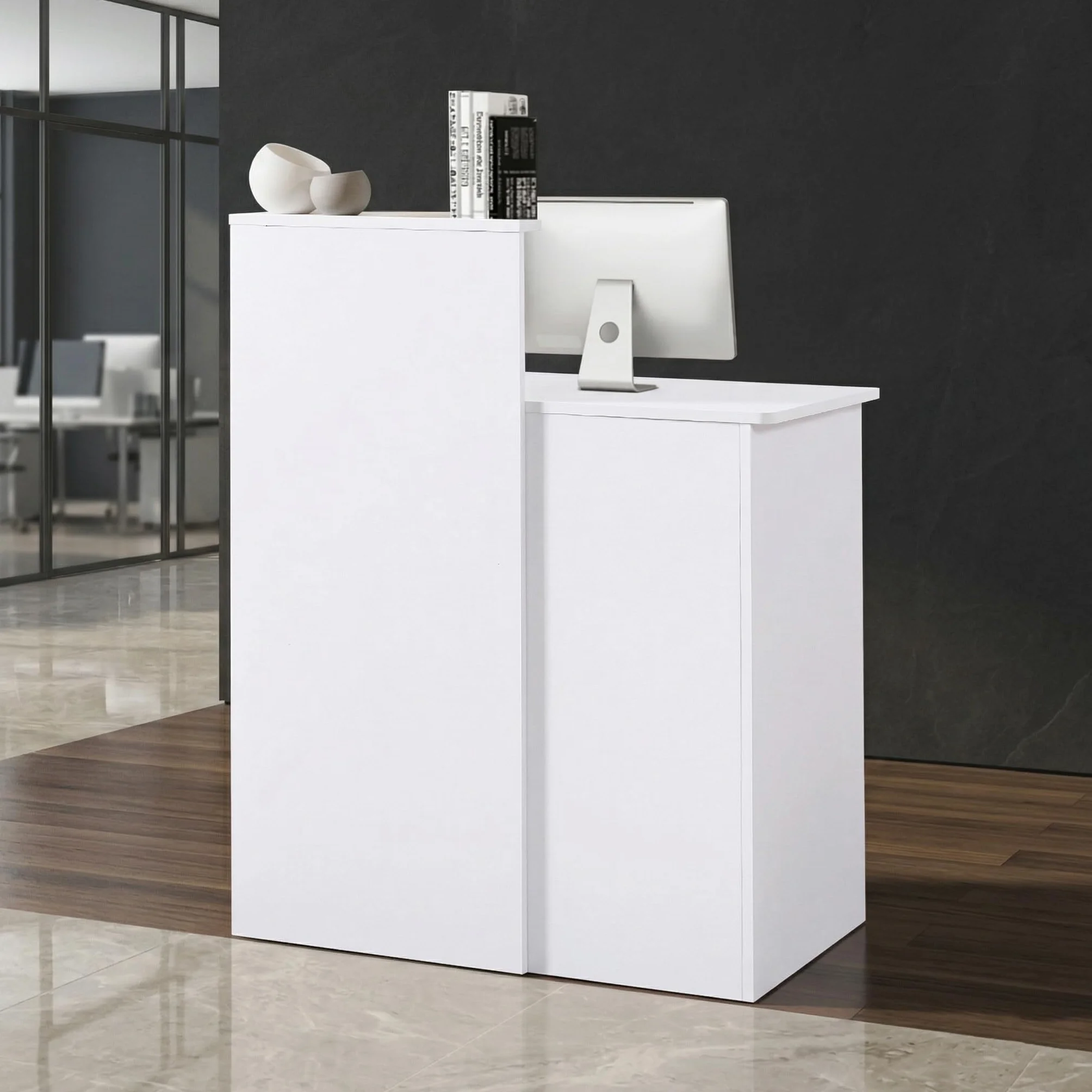 Mostrador de Recepción Moderno 80 cm MDF Cajón Cerradura Estantes Abiertos Escritorio Oficina