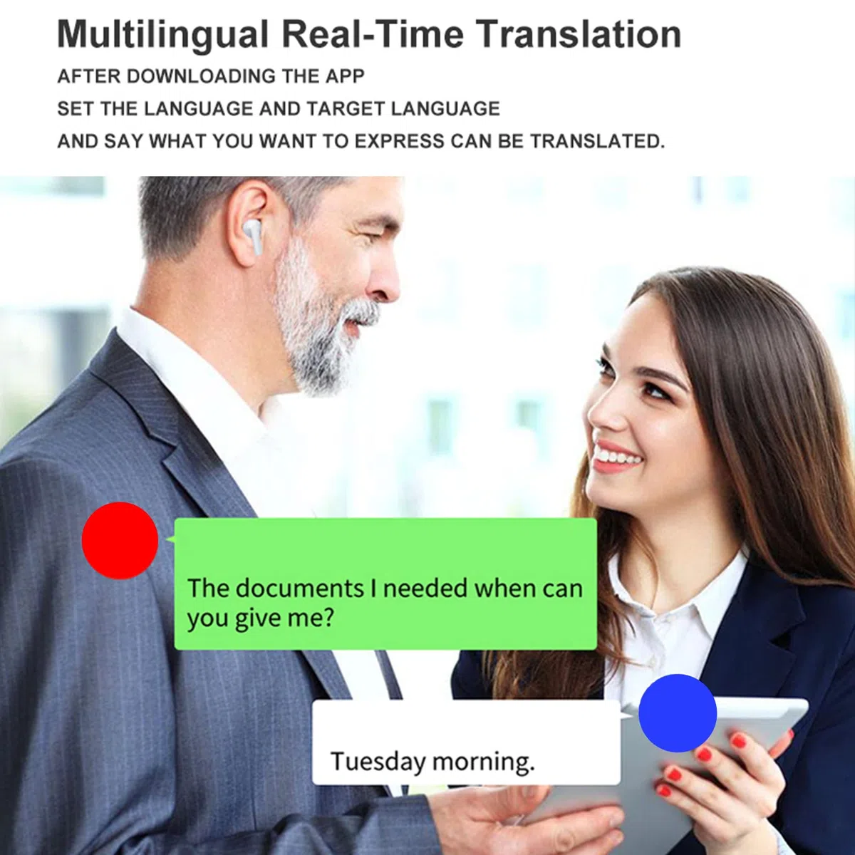 Auriculares con Traductor de Idiomas, Auriculares Bluetooth con Traductor Portátil, Auriculares con Dispositivo de Traductor de Idiomas, Compatible con 144 Idiomas, para Viajes de