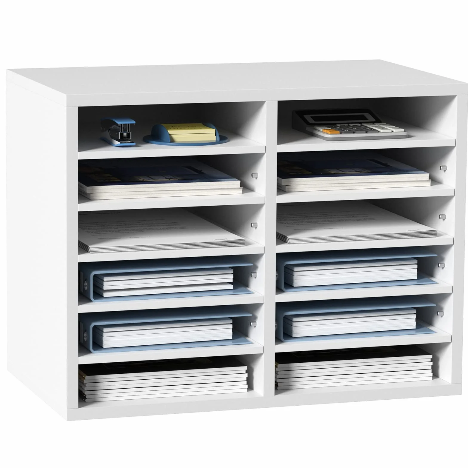 VEVOR Organizador de Literatura 12 Compartimentos 52x30,5x41 cm Estante de Almacenamiento de Documentos Blanco