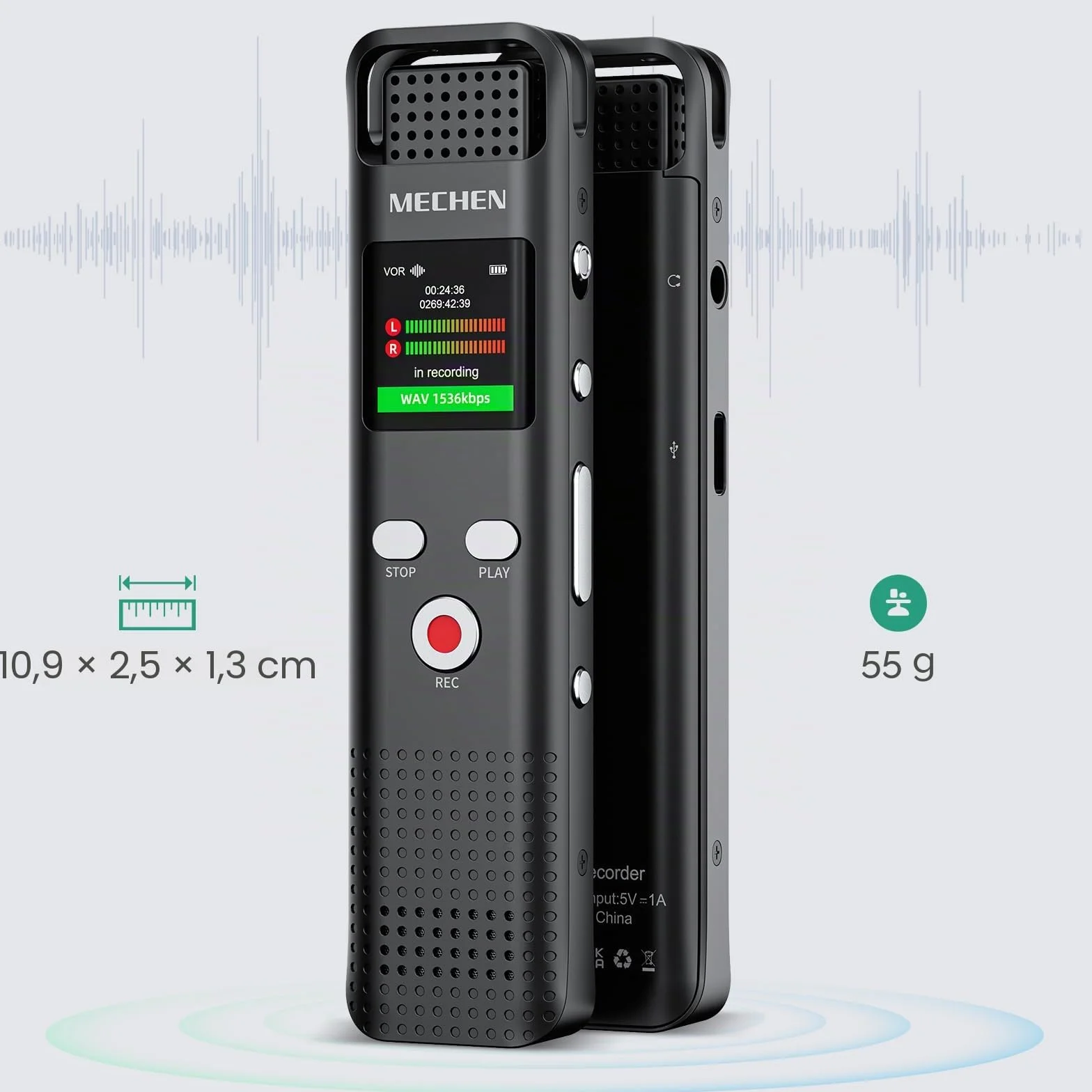 MECHEN 64GB Grabadora de Voz Digital 1536 kbps con Reducción de Ruido V02
