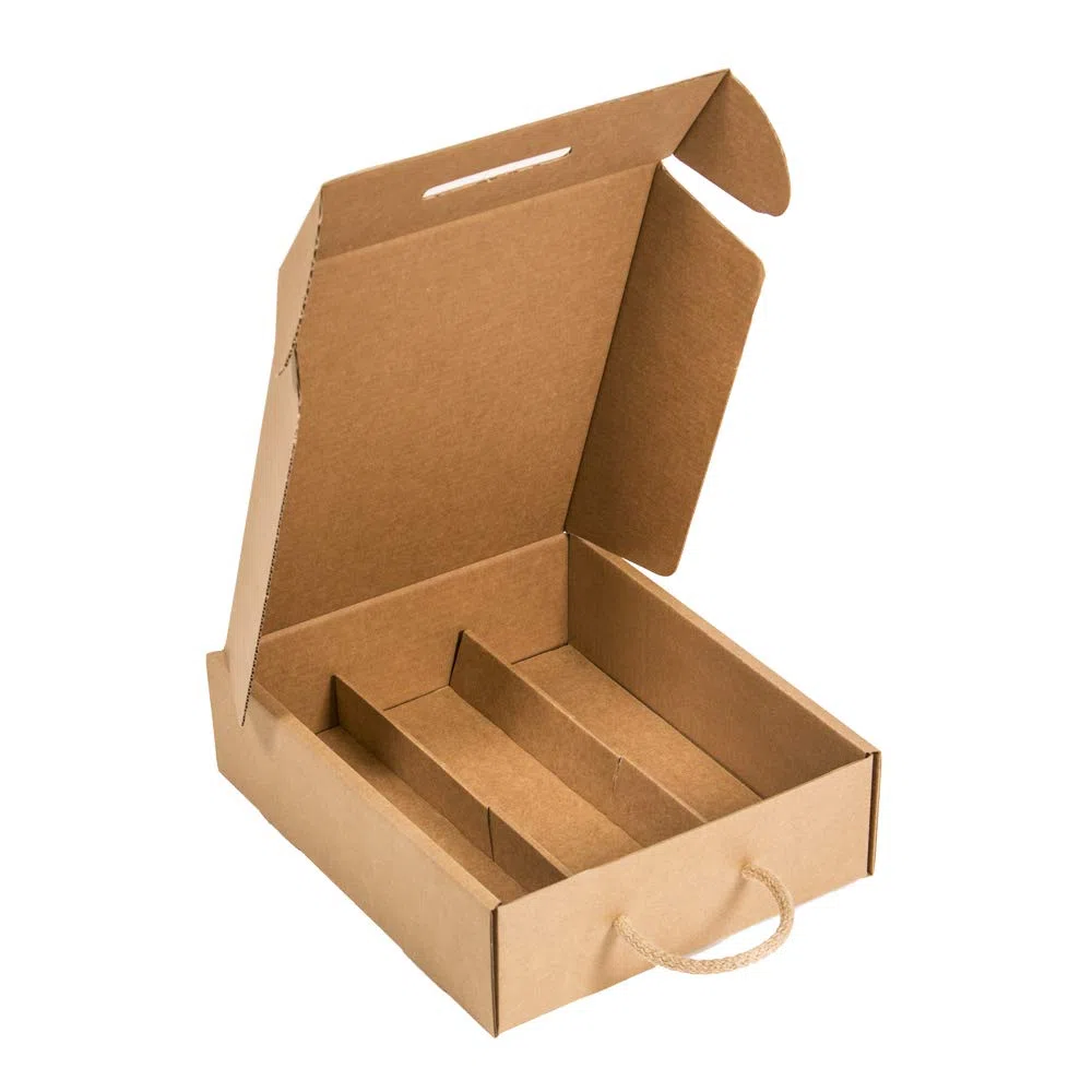 Only Boxes, Estuche para 3 botellas, Caja de cartón para cava o champagne, Caja de color kraft, 4 Unidades