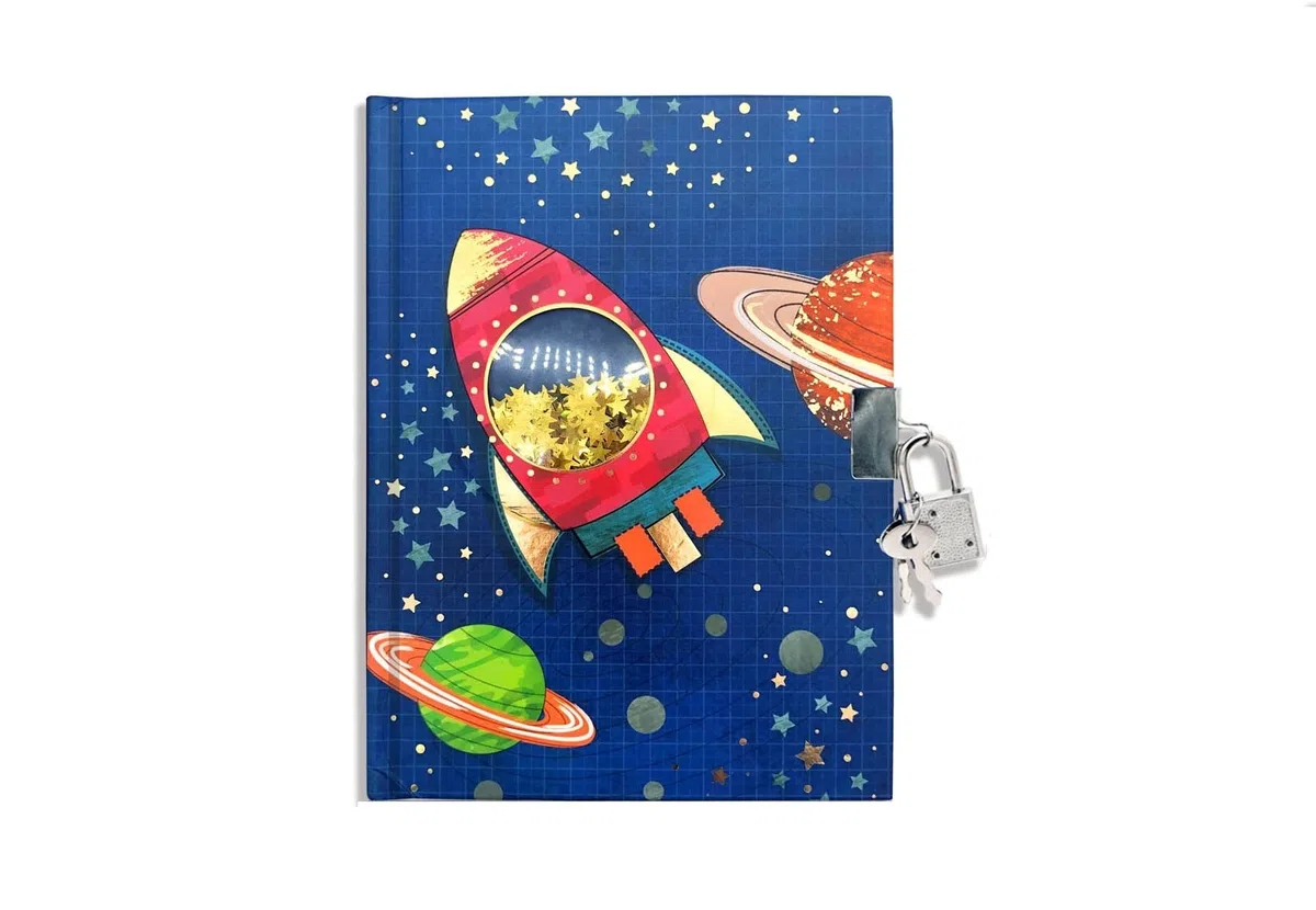 Agenda de Lujo con Estampado en lámina metálica. Diario con candado for niños, diseño de Nave Espacial Lentejuelas agitables, Secreto Personalizado, Material Oficina Escolar for Estudiantes