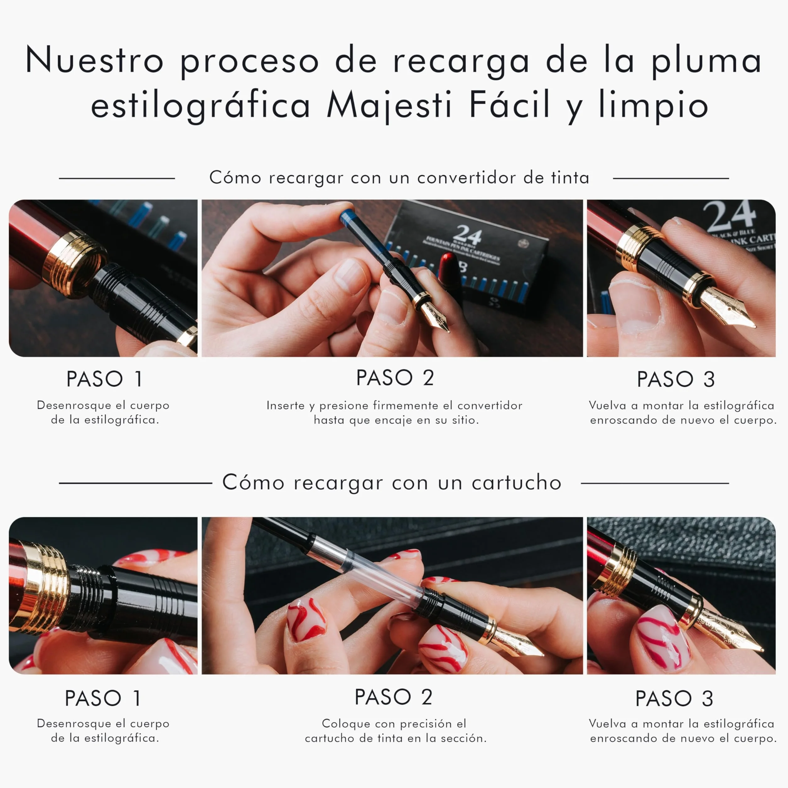 Wordsworth & Black Juego de pluma estilográfica Majesti (oro negro) de punta media con estuche de regalo, 24 cartuchos de tinta, convertidor de recarga de tinta, estuche de regalo, caligrafía