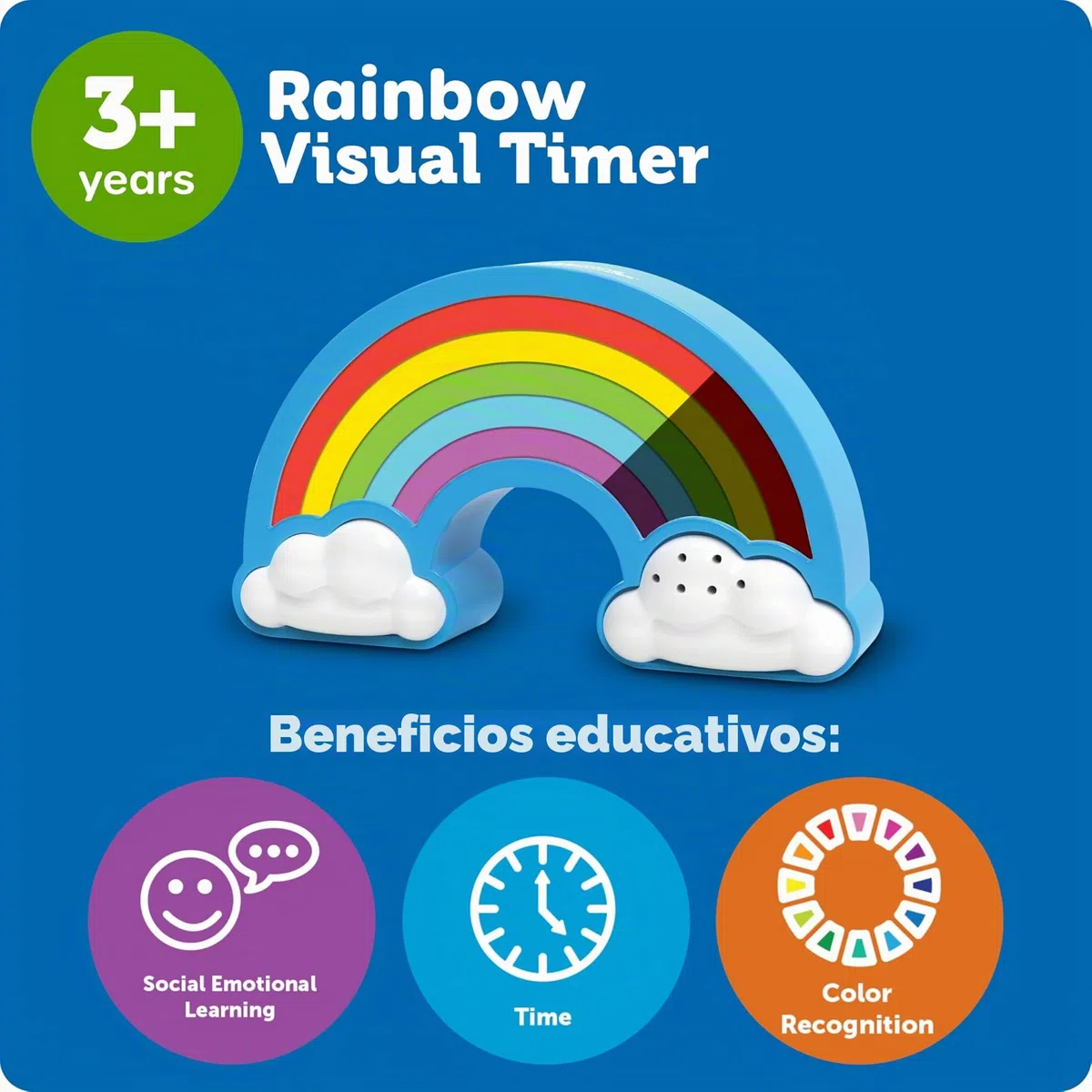 Learning Resources Temporizador Visual de Arcoíris para Niños, Herramienta Sensorial para Rutinas, Transiciones y Gestión del Tiempo, Luz Nocturna, 5 Duraciones, 3+ Años, Sin Pantallas