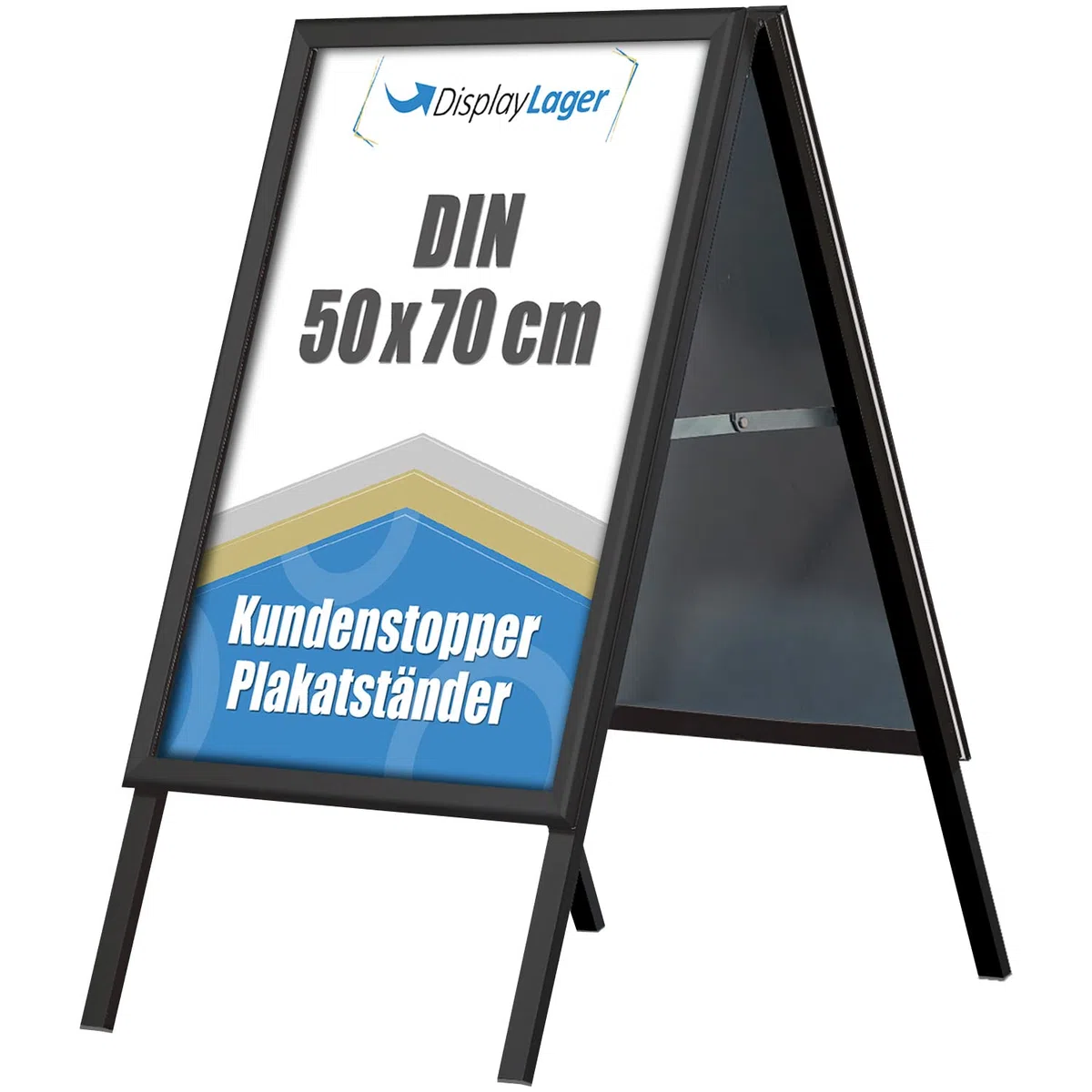 DisplayLager, Calidad danesa | topes para clientes de aluminio | 2 carteles (ambos lados) | resistente a la intemperie para carteles en aceras (negro, 50 x 70 cm)